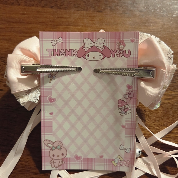 Elegant Pink Hair Bows Set with Beads - Picture 3 of 3